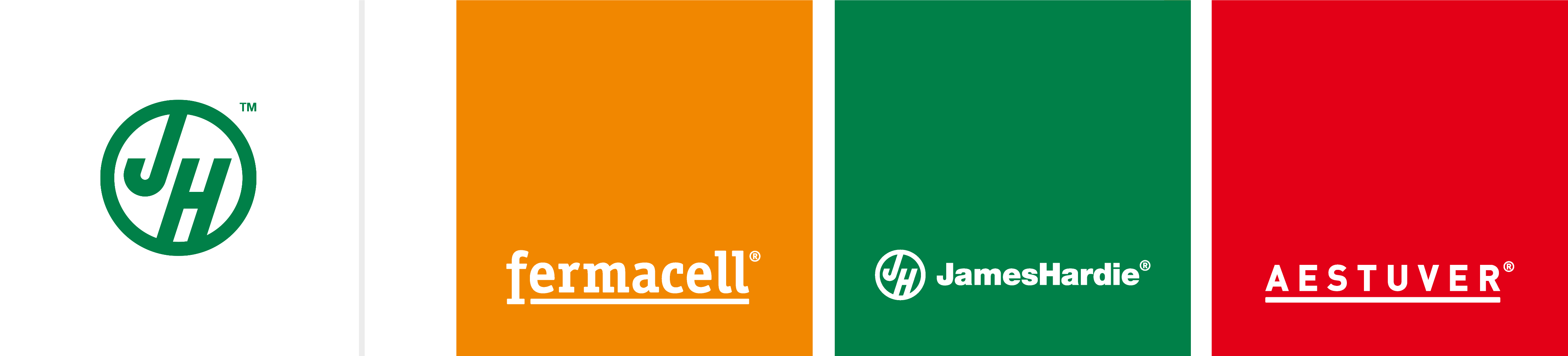 Logokombi fermacell®, JamesHardie®, Aestuver®